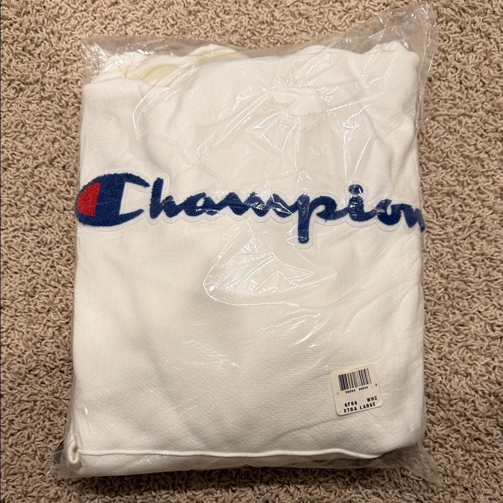 Champion White Pullover with Blue and Red Logo